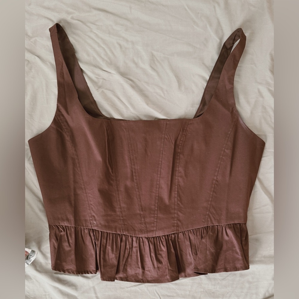 NWT Anthropologie Square Neck Corset Peplum Tank Brown size XL - Picture 5 of 6